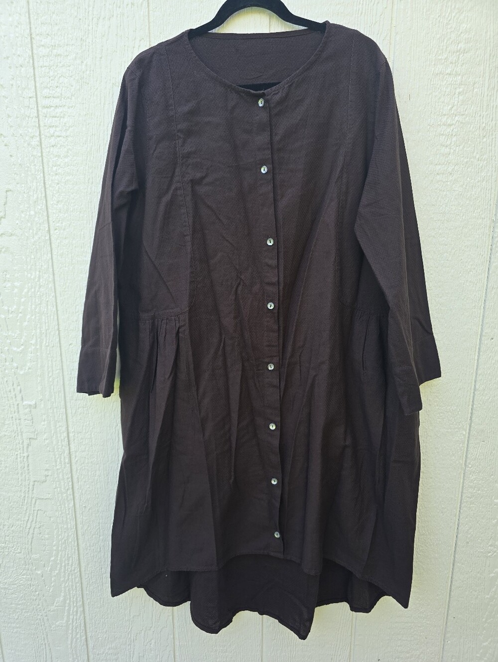 Gudrun Sjoden Button-Front Midi Dress Long Sleeve Dark Brown Woven Cotton XL